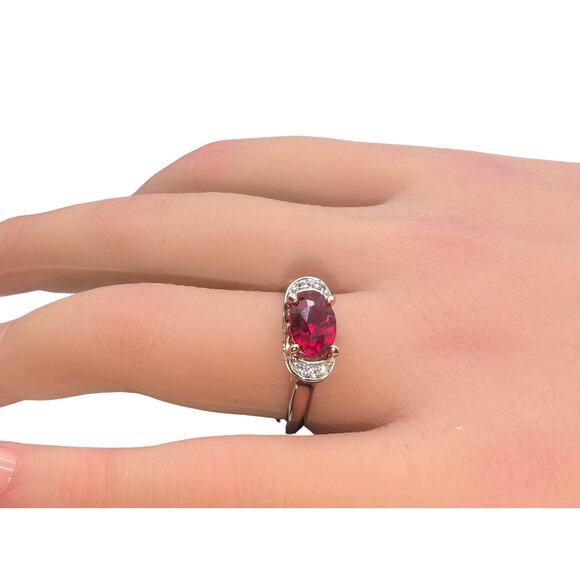 Eterno Rose Gold 925 Sterling Bella Luce Remy Cut Lab Ruby & White CZ Ring Sz 8 - Picture 5 of 9